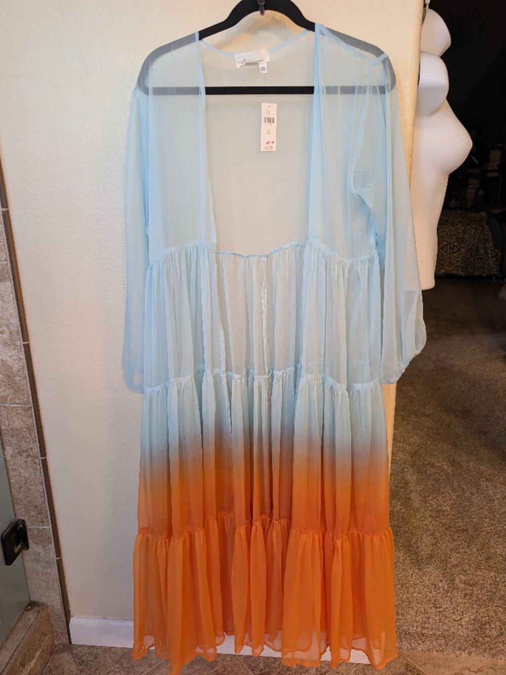 Anthropologie Duster Sheer Tiered Ombre Orange Teal One Size Fits All New w/ Tag